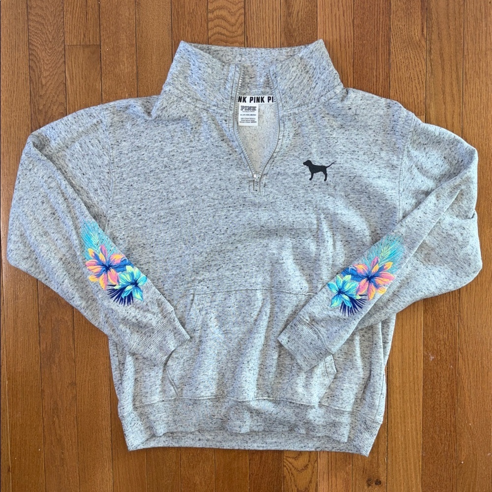 Y2k Victoria's Secret Quarter Zip Sweatshirt Floral Detail Size XS Oversized